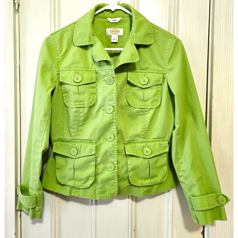 Y2K Talbots Petites Green Utility Safari Jacket Cotton Stretch Size 6